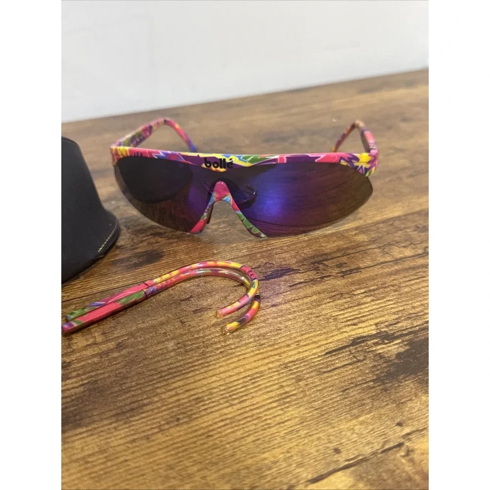 Vntg Bolle Microedge Sunglasses Wrap Pink Retro Running Y2K 2000s France